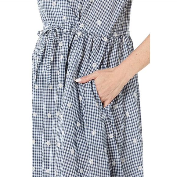 Madewell: Embroidered Gingham Faux-Wrap Tie-Waist Midi Dress (NWOT) - Picture 3 of 8